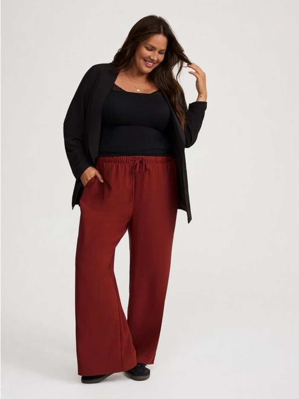 Torrid Studio High-Rise Wide Leg Pull-On Crepe Pant in Fired Brick - Size 3